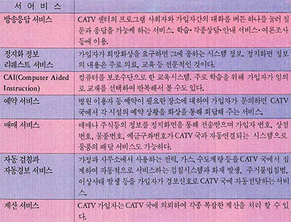 <;표 1>; 각종 CATV 서어비스