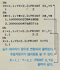 IBM-PC에서의 실수 및 정수형변수의 사용예