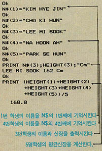 IBM-PC에서의 첨자붙은 문자형 변수의 사용예