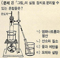 (문제2) 「그림」의 실험 장치로 분리할 수 있는 혼합물은?