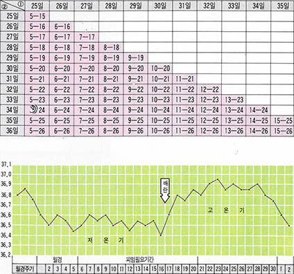 오기노식 피임법(월경주기와 위험기), 기초체온법(기초체온표)