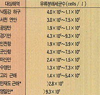 (표 2) 우리나라 각 해역의 유류분해세균수