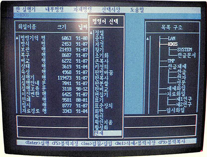 K-DOS^과거처 특정연구과제로 선정돼 금성소프트웨어 한국정보시스템(주) 상운이 참여한 연구팀에 의해 개발. 명령어와 안내문이 한글로 돼 있어 초보자도 쉽게 이해할수 있다. MS-DOS와 호환성이 있으며 DOS 5.0 버전에 해당하는 기능도 곧 보완할 예정