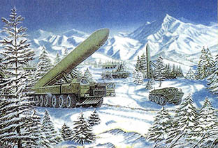 옛 소련이 개발한 최신예 차륜이동식 ICBM 상상도