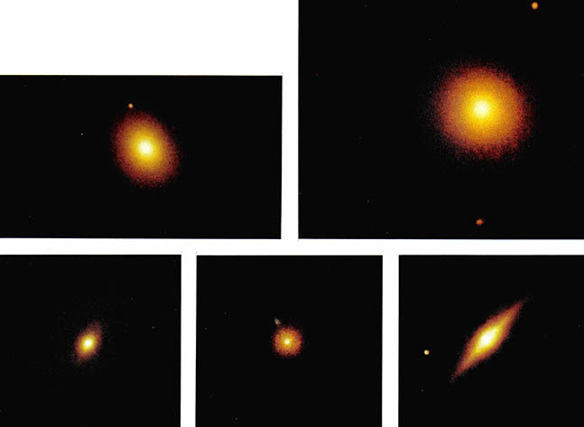 (사진1) 여러 보양의 타원은하들^상단좌편으로부터 하단우편까지 순서대로 NGC4406(E3), NGC4636(E0/${S0}_{1}$), NGC3377(E6), NGC4486(E0), NGC3115(E7/${S0}_{1}$), 