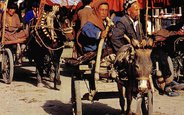 중국의 극서(極西) 지방에서 볼 수 있는 짐마차들. 여기에서는 투르크멘족들은 중국으로부터 티베트가 독립하는데 아무 문제가 없다고 선언해주기를 고대하고 있다.