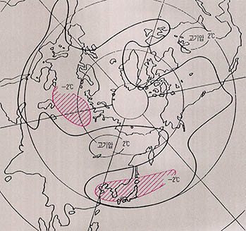 (그림2) 1980년 8월 북반구의 기온편차도
