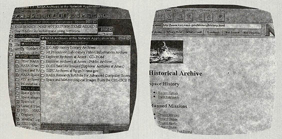 고퍼로 나사에 접속하면 허블망원경을 비롯한 각종 관측기구들의 데이터베이스를 살펴볼 수 있다(왼쪽). 우주 개척사를 한눈에 볼 수 있는 나사의 'Historical Archive'