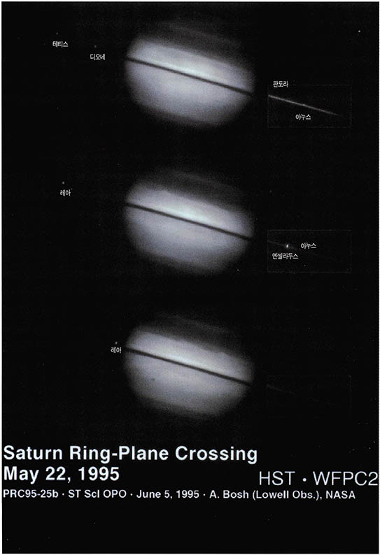 토성의 테를 통과(?)하는 위성들의 모습