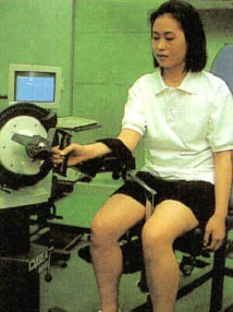 스포츠의학센터에는 심전도 혈압 심장박동수 등을 측정하는 장치가 운동기구에 달려있다.