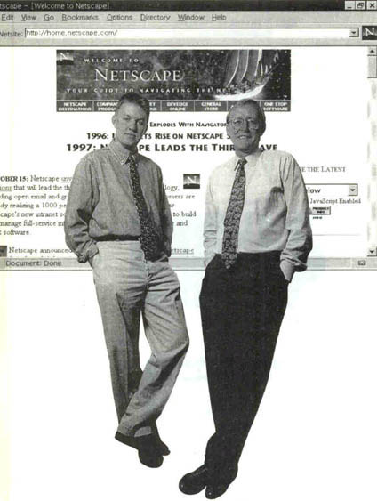 넷스케이프사의 제임스 클라크(오른쪽)와 그의 '젋은' 사업 파트너 마크 앤드리센. '인터넷의 빌게이츠'로 불린다.