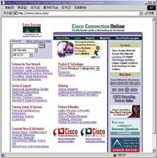 각종 인터넷 통신장비를 판매하는 시스코사의 홈페이지.