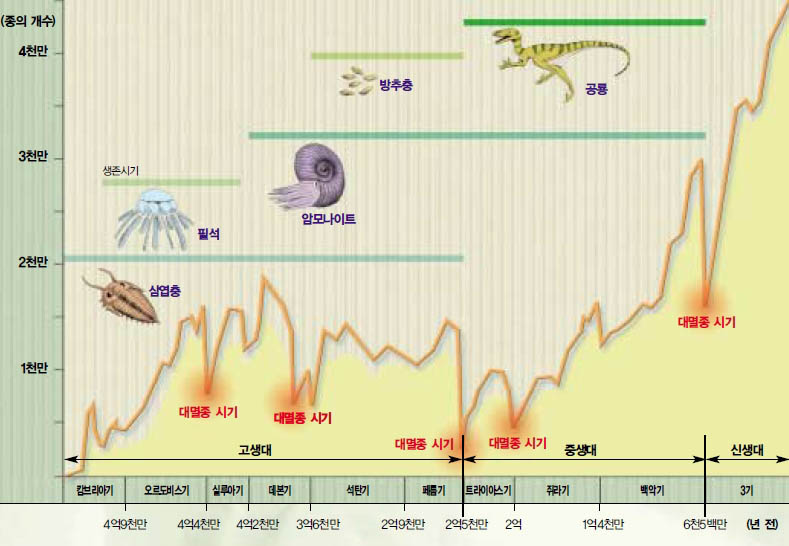 생물 멸종 시기 그래프