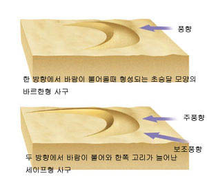 (그림1) 바람의 방향에 따른 해안사구 생성 모습