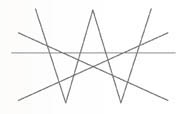 영문자 W에 직선 2개를 그어 서로 겹치지 않는 삼각형 6개를 만들라는 문제에 대한 답.