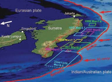 이번 지진이 일어난 수마트라 서해안은 호주-인도판과 유라시아판이 만나는 경계지점으로 역사상 여러 차례 지진이 일어난 곳이다.