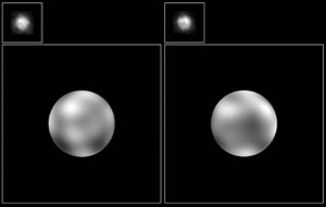 허블우주망원경이 촬영한 명왕성의 사진. 오른쪽은 반대쪽 모습이다.