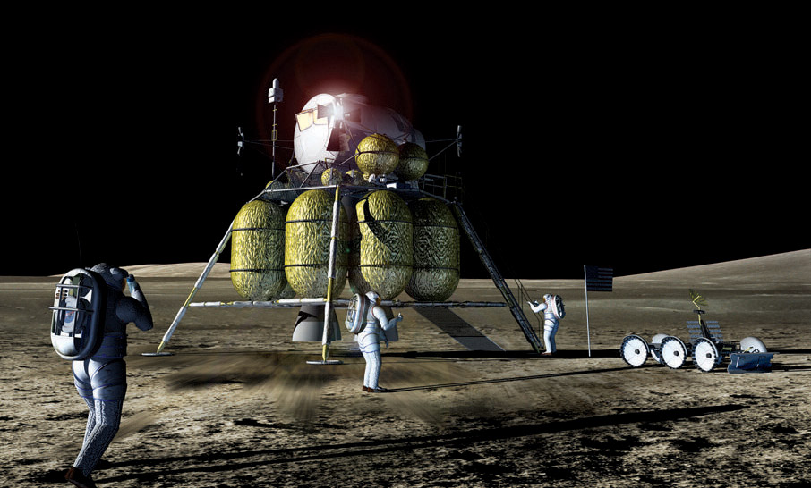 2020년 인류가 다시 달에 발을 내딛는 상상도. 달은 우주탐사의 전진기지로 적합하다.