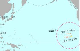 태평양 속에 있는 우리나라 소유의 바다(빨간 원 안).