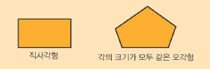 직사각형, 각의 크기가 모두 같은 오각형