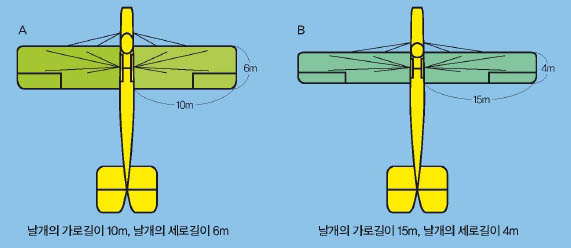 직사각형 날개를 가진 두 비행기의 가로 세로 비 비교 그림