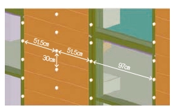 각 LED는 가로 51.5㎝, 유리창이 있을 경우 가로 97㎝, 세로 30㎝ 간격으로 설치돼 있다. 실제로는 LED가 각각 떨어져 있지만, 멀리서 보면 빛이 서로 연결돼 보인다.