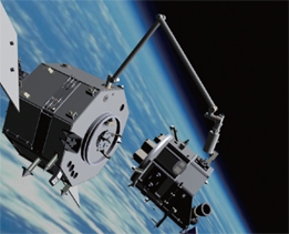 2007년 미국국방연구소(DARPA)의 ‘아스트로’ 위성이 ‘넥스트샛’ 위성에 접근한 뒤 로봇팔로 연료를 공급하고 배터리를 교체하는 모습을 그린 상상도. 인공위성의 수명을 늘리는 일도 우주쓰레기를 줄이는 방법 가운데 하나다.