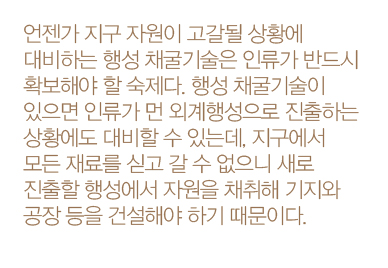 언젠가 지구 자원이 고갈될 상황에 대비하는 행성 채굴기술은 인류가 반드시 확보해야 할 숙제다.