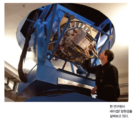 한 연구원이 바이셉2 망원경을 살펴보고 있다.